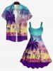 Robe Débardeur Hawaïen Ombrée Cocotier Imprimé en Blocs de Couleurs de Grande Taille - Multi-A 4X