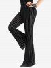 Gothic Glitter Silver Line Velvet Striped Patchwork Flare Pants -  