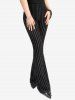Gothic Glitter Silver Line Velvet Striped Patchwork Flare Pants -  