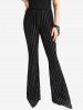 Gothic Glitter Silver Line Velvet Striped Patchwork Flare Pants -  