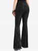 Gothic Glitter Silver Line Velvet Striped Patchwork Flare Pants -  