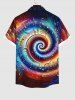 Plus Size Colorful Swirls Music Notes Print Buttons Pocket Shirt For Men -  