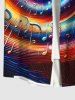 Plus Size Colorful Swirls Music Notes Print Buttons Pocket Shirt For Men -  
