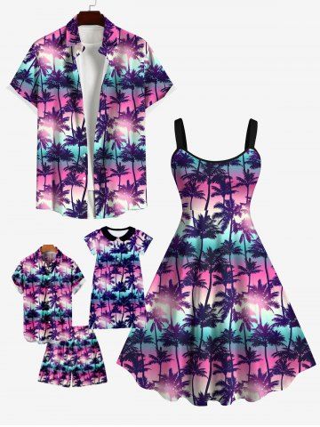 Coconut Tree Ombre Galaxy Print Plus Size Matching Hawaii Beach Outfit For Family
