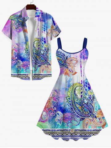 Colorful Paisley Ethnic Print Ombre Plus Size Matching Set For Couples - MULTI-A