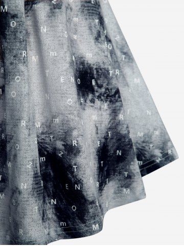 Plus Size Tie Dye Letters Print D-Ring Buckle Decor Crisscross Backless Wrap Tank Top