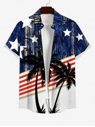 Plus Size Patriotic American Flag Coconut Tree Star Print Buttons Pocket Hawaii Shirt For Men -  