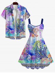 Colorful Paisley Ethnic Print Ombre Plus Size Matching Set For Couples -  