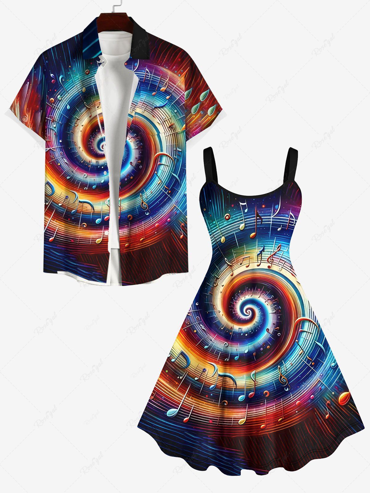 Outfit Colorful Swirls Music Notes Print Plus Size Matching Outfit For Couples  