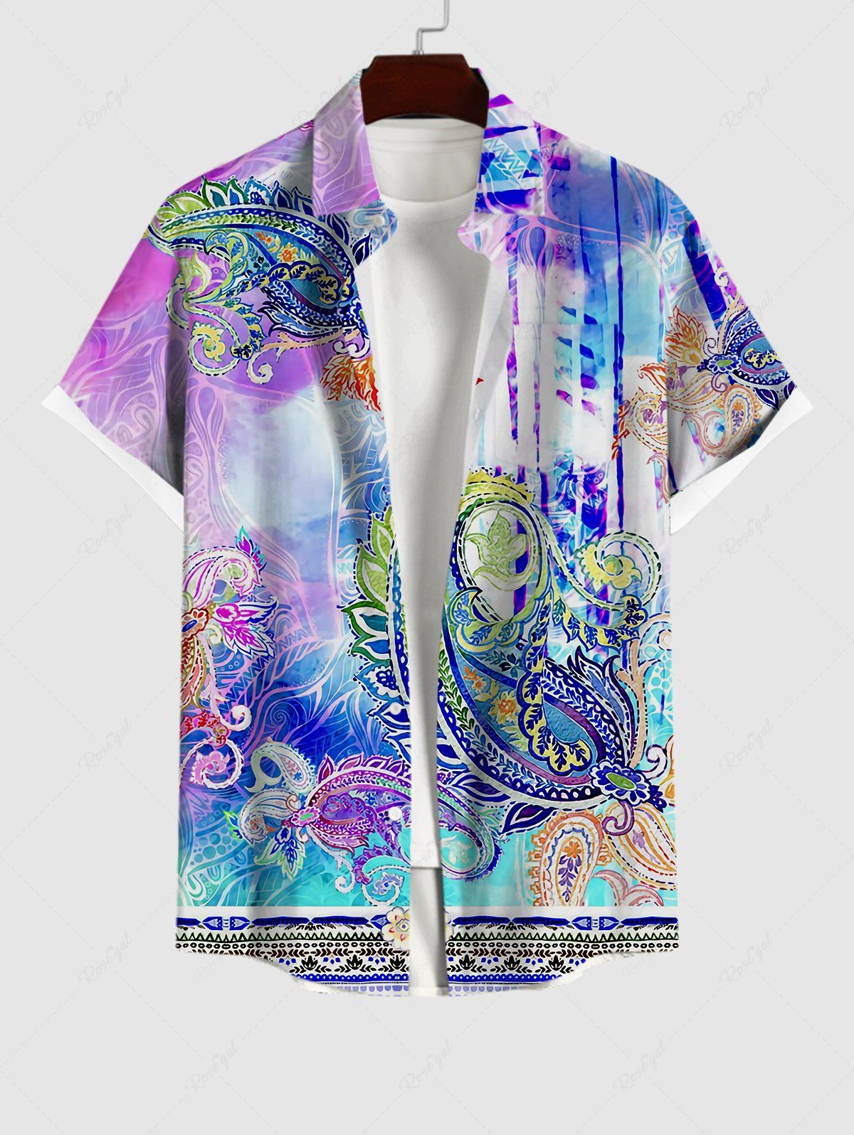 Chemise Boutonnée Ethnique Colorée Cachemire Imprimé avec Poche de Grande Taille Multi-A 4XL