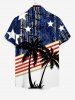 Plus Size Patriotic American Flag Coconut Tree Star Print Buttons Pocket Hawaii Shirt For Men -  