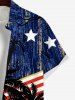 Plus Size Patriotic American Flag Coconut Tree Star Print Buttons Pocket Hawaii Shirt For Men -  