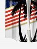 Plus Size Patriotic American Flag Coconut Tree Star Print Buttons Pocket Hawaii Shirt For Men -  