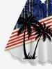 Plus Size Patriotic American Flag Coconut Tree Star Print Hawaii Tank Dress -  