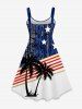 Plus Size Patriotic American Flag Coconut Tree Star Print Hawaii Tank Dress -  