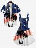 Plus Size Patriotic American Flag Coconut Tree Star Print Hawaii Tank Dress -  