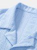 Men's Geometric Lace Openwork Camp Collar Button Up Short Sleeves Shirt -  