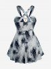 Plus Size Tie Dye Letters Print D-Ring Buckle Decor Crisscross Backless Wrap Tank Top -  