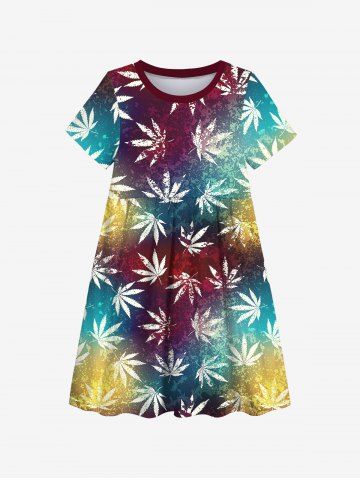 Kid's Maple Leaf Ombre Tie Dye Print Hawaii Dress