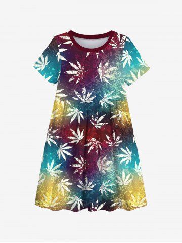 Kid's Maple Leaf Ombre Tie Dye Print Hawaii Dress - BLACK - 150