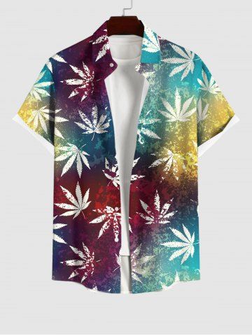 Plus Size Maple Leaf Ombre Tie Dye Print Pocket Buttons Hawaii Shirt For Men - BLACK - S