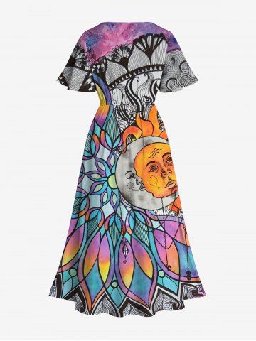 Colorful Ombre Colorblock Sun Moon Print Plus Size Matching Set For Couples