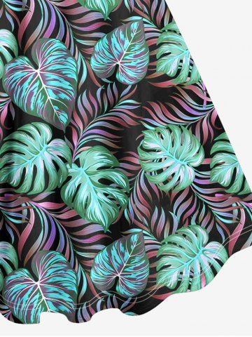 Plus Size Colorful Coconut Leaves Print Hawaii Backless A Line Tank Dress