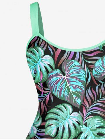 Plus Size Colorful Coconut Leaves Print Hawaii Backless A Line Tank Dress