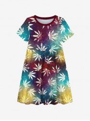 Kid's Maple Leaf Ombre Tie Dye Print Hawaii Dress -  