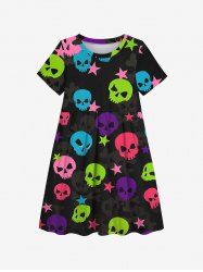Kid's Coloful Skull Star Print Dress -  