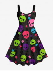 Plus Size Coloful Skull Star Print Tank Dress -  