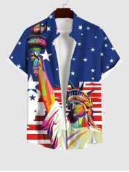 Plus Size Statue Of Liberty American Flag Printed Button Pocket Shirt For Men -  