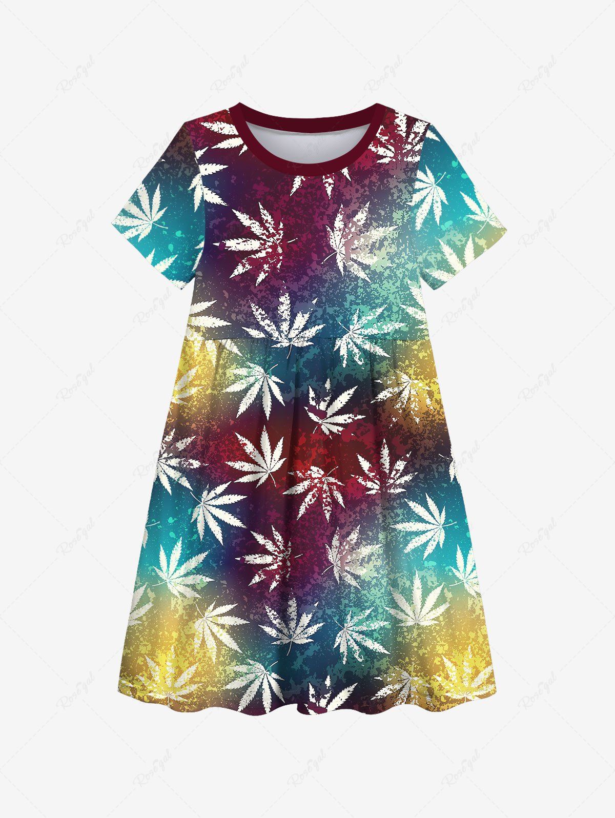 Best Kid's Maple Leaf Ombre Tie Dye Print Hawaii Dress  