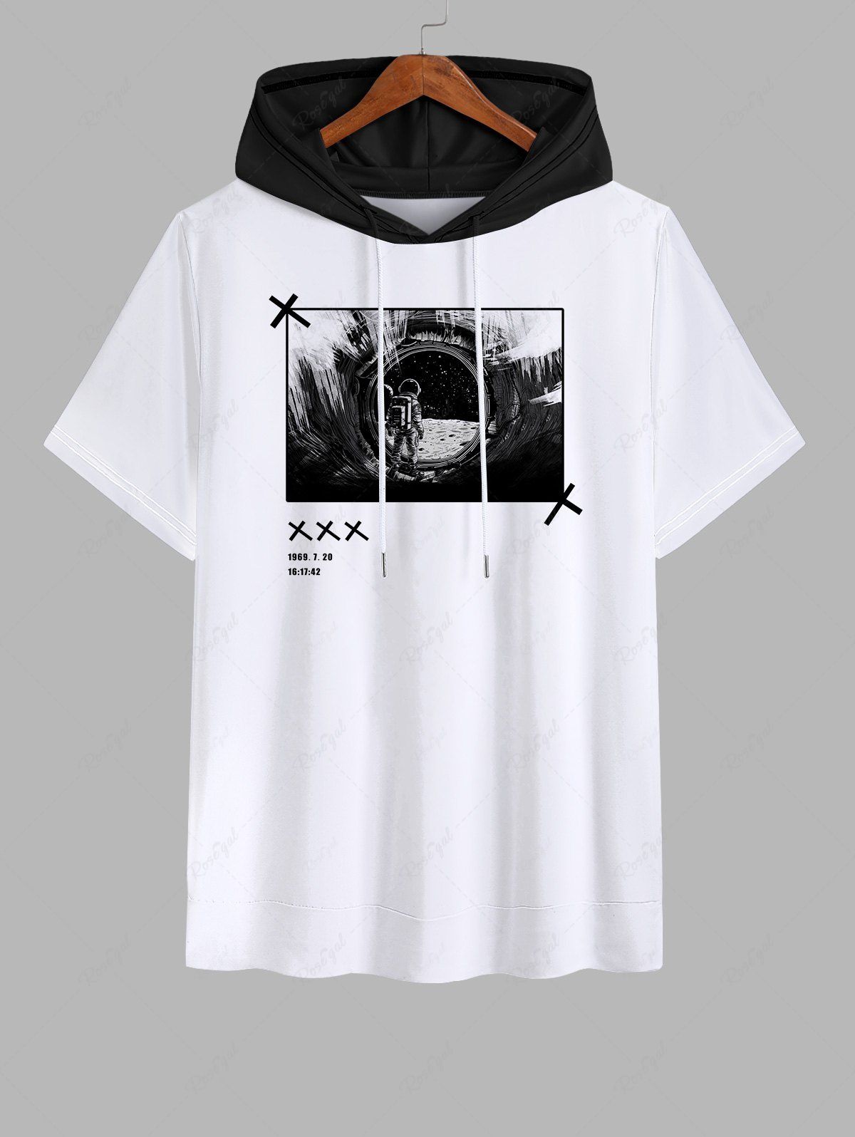 Fancy Men's Astronaut Photo Print Drawstring Hooded T-shirt  