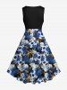 Plus Size Skulls Ink Flower Print 1950s Vintage Swing A Line Dress -  