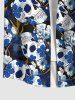 Chemise Imprimée à Fleurs et Crâne à Encre à Boutons Grande Taille avec Poche pour Homme - Noir L