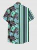Plus Size Striped Coconut Leaves Print Hawaii Button Pocket Shirt For Men -  