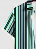 Plus Size Striped Coconut Leaves Print Hawaii Button Pocket Shirt For Men -  