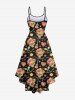 Plus Size Skull Flower Hat Guitar Heart Candy Print Hawaii Campfire Hula Dance High Low Asymmetric Cami Dress -  