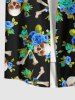 Chemise Homme à Boutons avec Poche Imprimé Roses et Crânes - Noir 4XL
