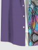 Plus Size Colorful Ombre Colorblock Sun Moon Print Button Pocket Shirt For Men -  