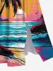 Plus Size Coconut Tree Sea Sunset Cloud Colorblock Print Split Hawaii Dress -  