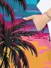 Plus Size Coconut Tree Sea Sunset Cloud Colorblock Print Split Hawaii Dress -  
