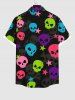 Chemise Etoile Crâne Colorée Imprimée avec Poche de Grande Taille pour Homme - Noir L