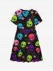 Kid's Coloful Skull Star Print Dress -  