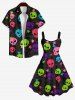 Plus Size Coloful Skull Star Print Tank Dress -  