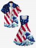 Plus Size Patriotic American Flag Sea Waves Print 1950s Vintage Dress -  