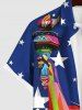 Chemise à Imprimé Statue de la Liberté et Drapeau Américain avec Poche Grande-Taille pour Hommes - Bleu M