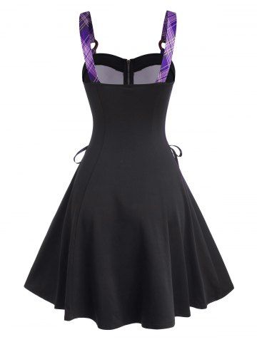 O Ring Plaid Half Zip Lace Up Dress