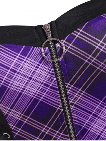 O Ring Plaid Half Zip Lace Up Dress